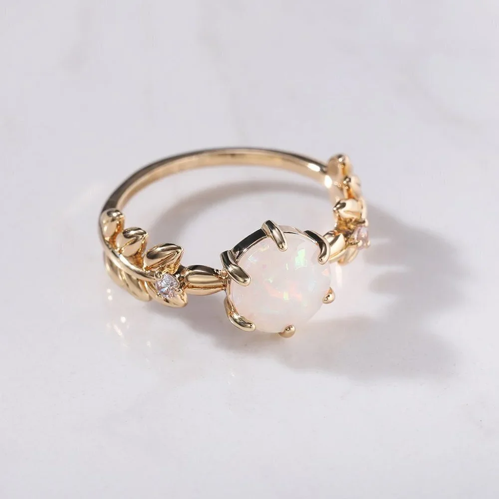 🌸 Dainty Opal CZ Gold Plated Beautiful Fashion Leaf Trendy UNVN12038 - Picture 4 of 5